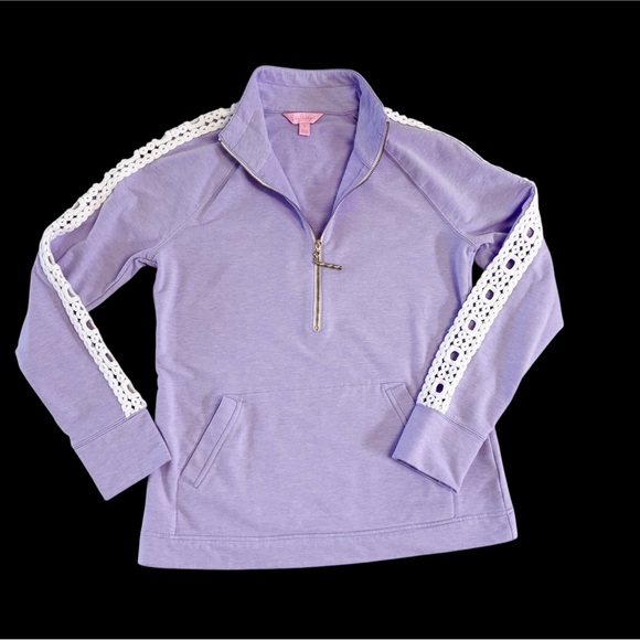 Lilly Pulitzer Heathered Lilac Purple Lace Sleeves Skipper Quarter Zip Small - Picture 3 of 8
